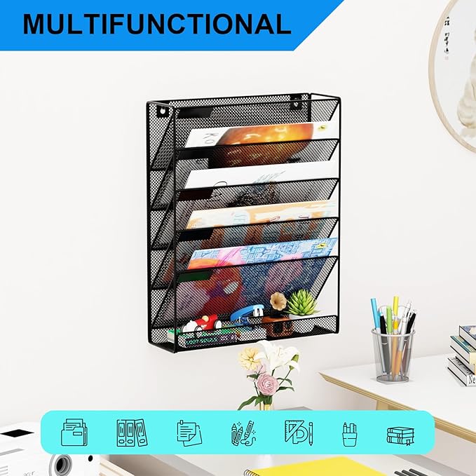 GDINDINFAN Wall File Organizer Holder Mesh Hanging Paper Document Holder - Image 6