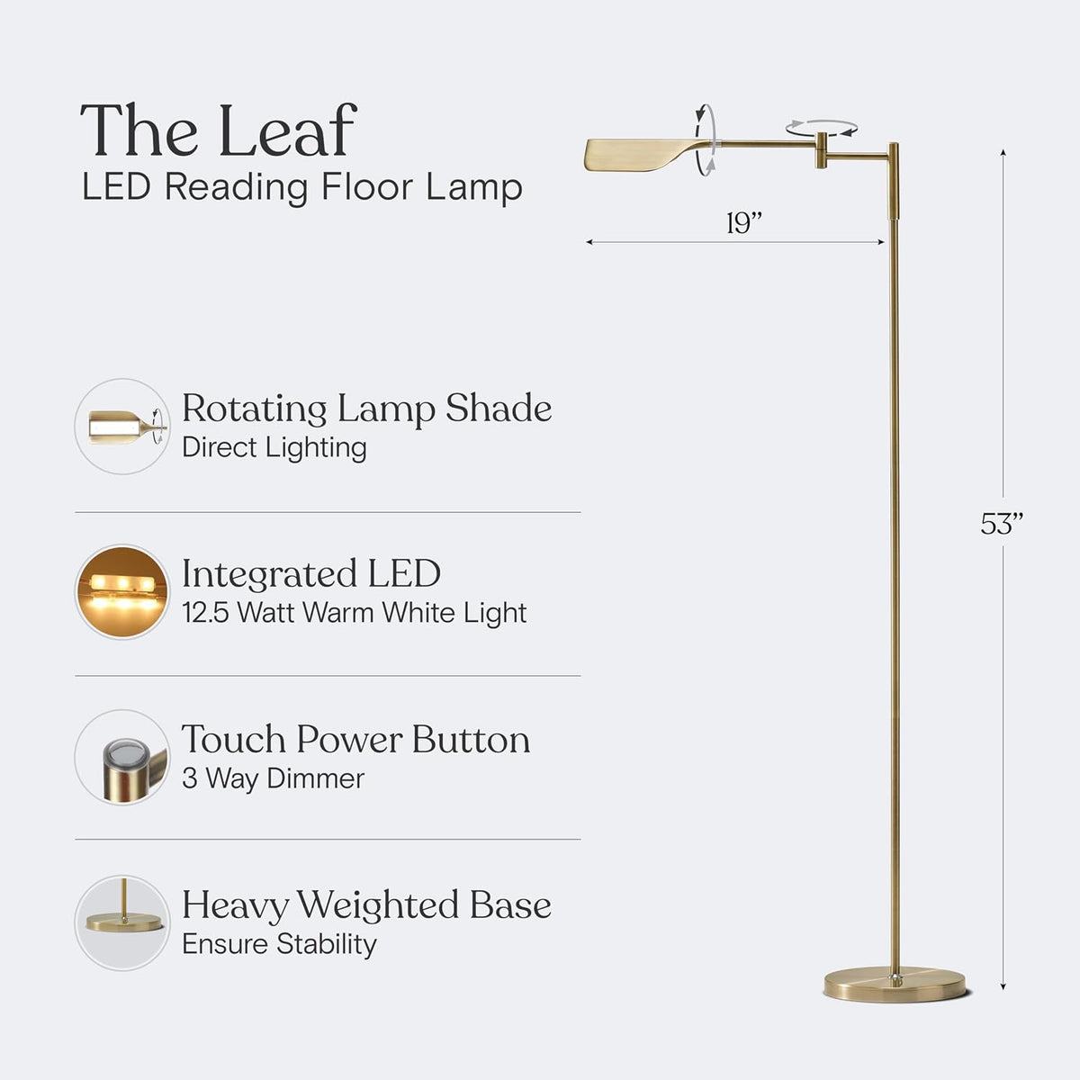 Brightech Leaf Pharmacy LED Reading Lamp, Dimmable Floor Lamp with Easy Rotat...