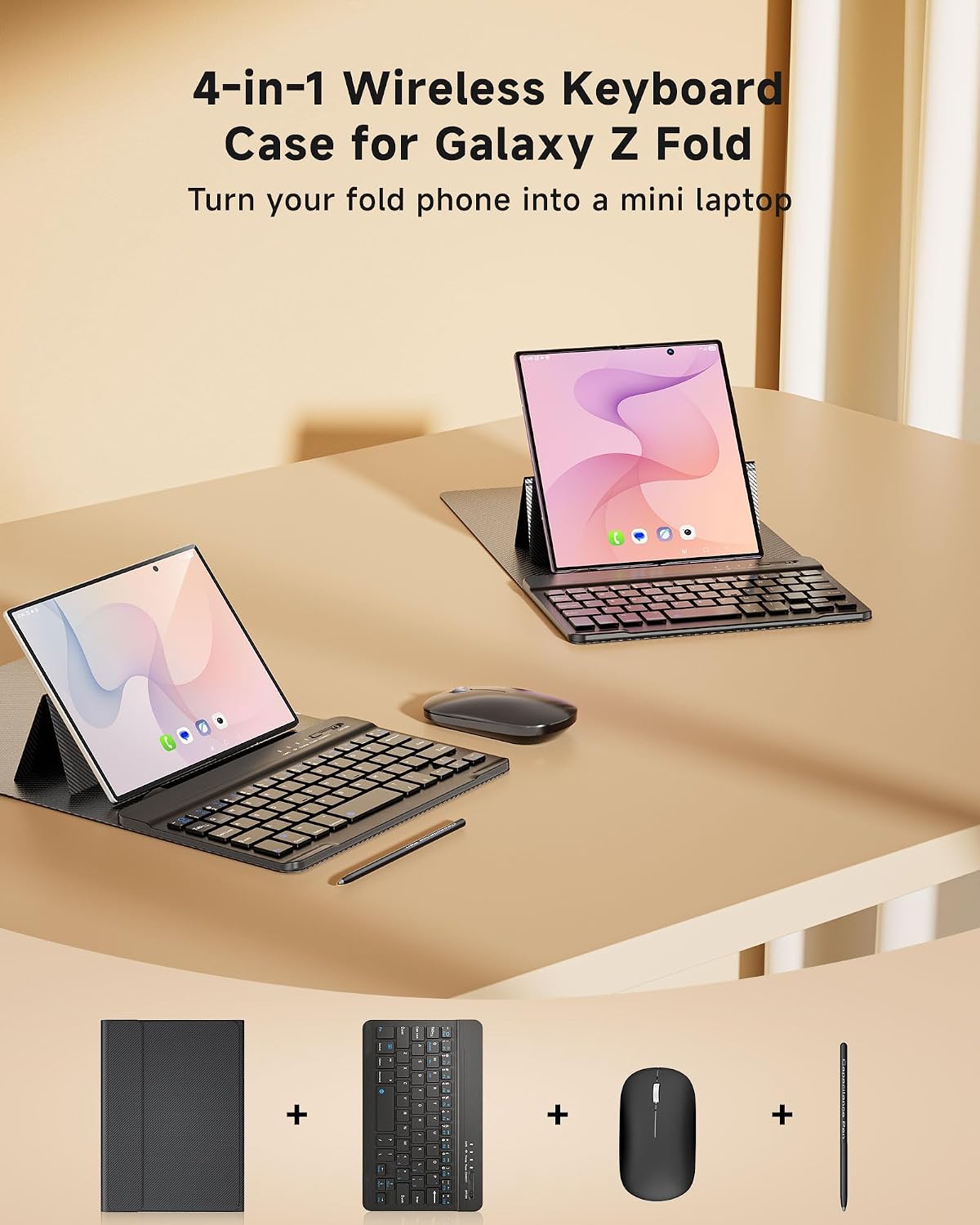 4-in-1 Mini Wireless Keyboard Case for Galaxy Z Fold 8 Ultra/Z Fold 8/7/6/5