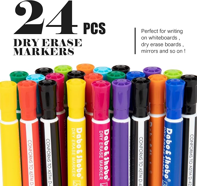 Dabo&Shobo Dry Erase Markers 24 Pack, 10 Assorted Colors - Image 2