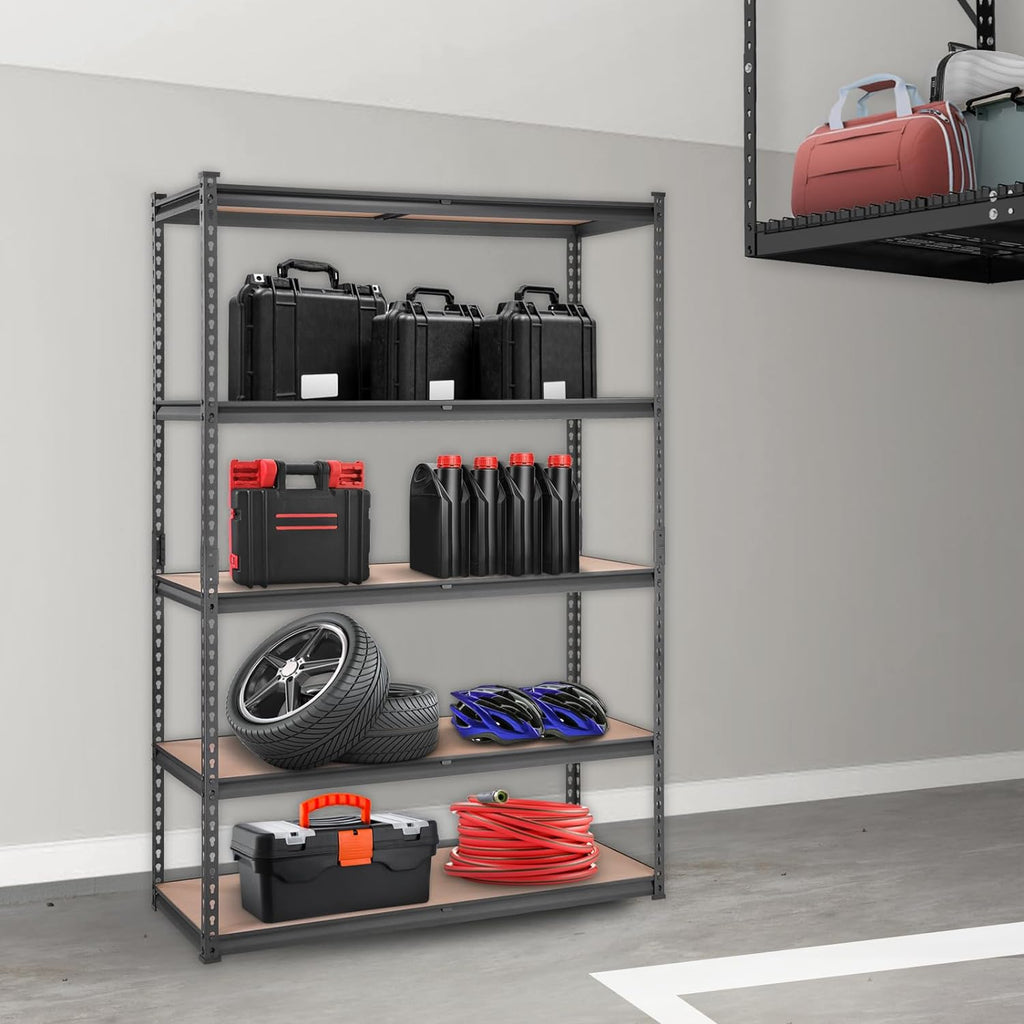 vevor storage shelves 5-tier adjustable 2000 lbs 48"x18"x72" shown in use
