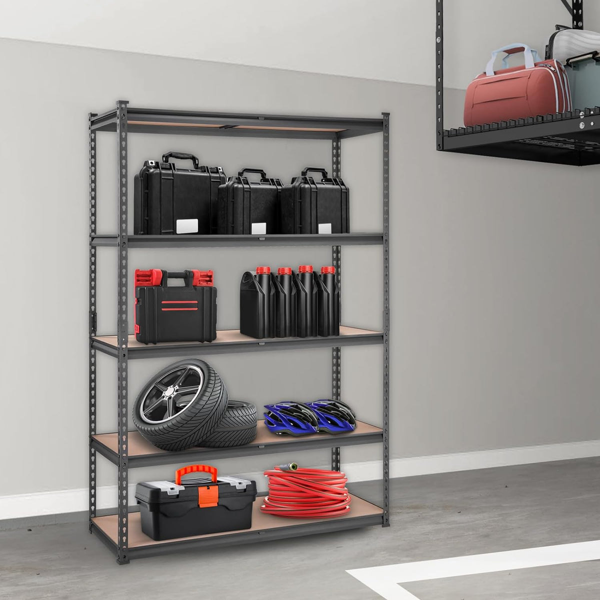 vevor storage shelves 5-tier adjustable 2000 lbs 48"x18"x72" shown in use