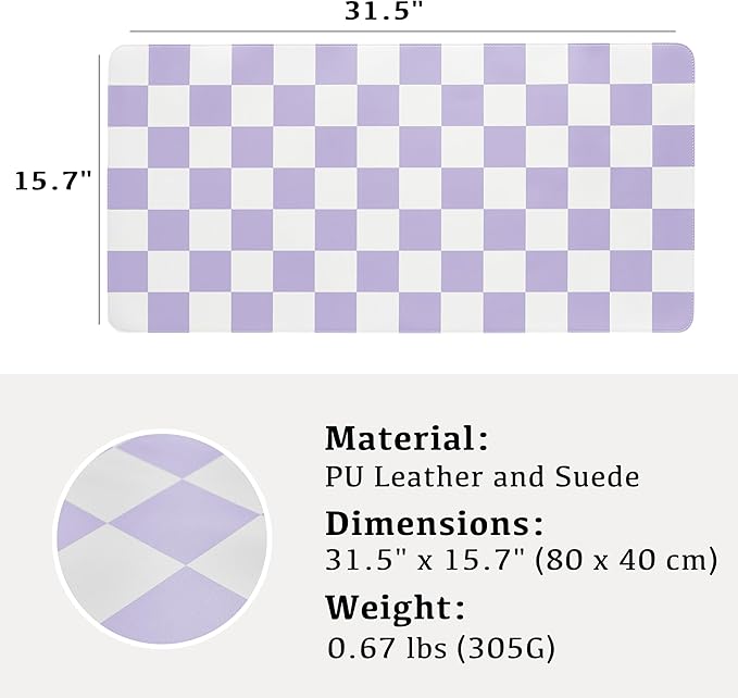 Ohocut Checkered Desk Mat, 31.5" x 15.7" Large Cute Purple Aesthetic Retro Girl - Image 7