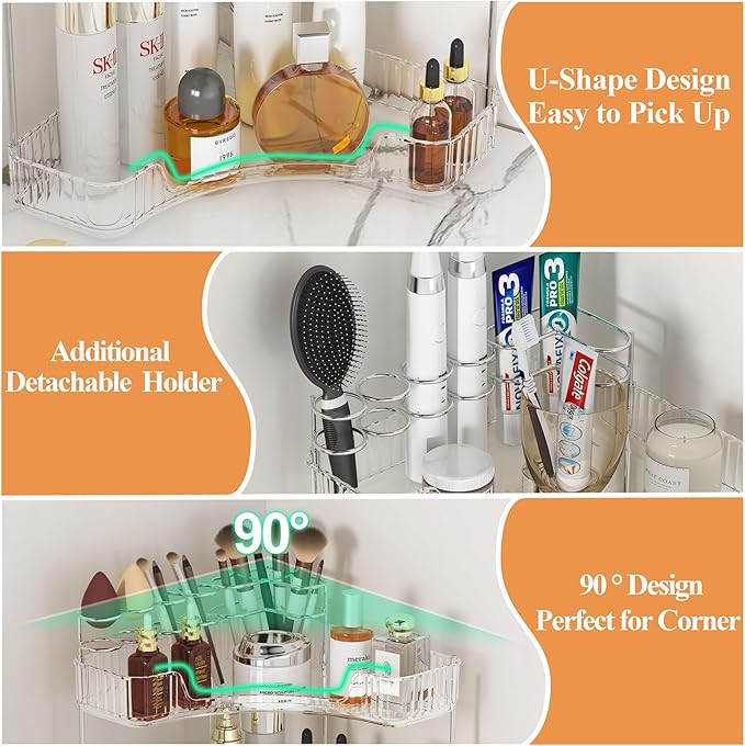 SUNZOS Bathroom Counter Organizer, 2-Tier Corner Bathroom Organizer Countertop - Image 3