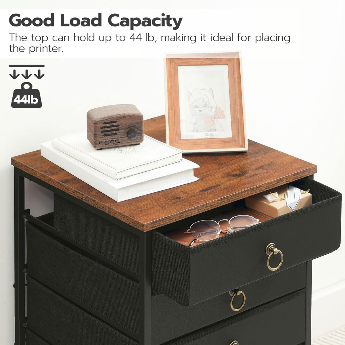 HOOBRO 5-Drawer Chest, Office File Cabinet with Drawers, Rolling Printer Stan...