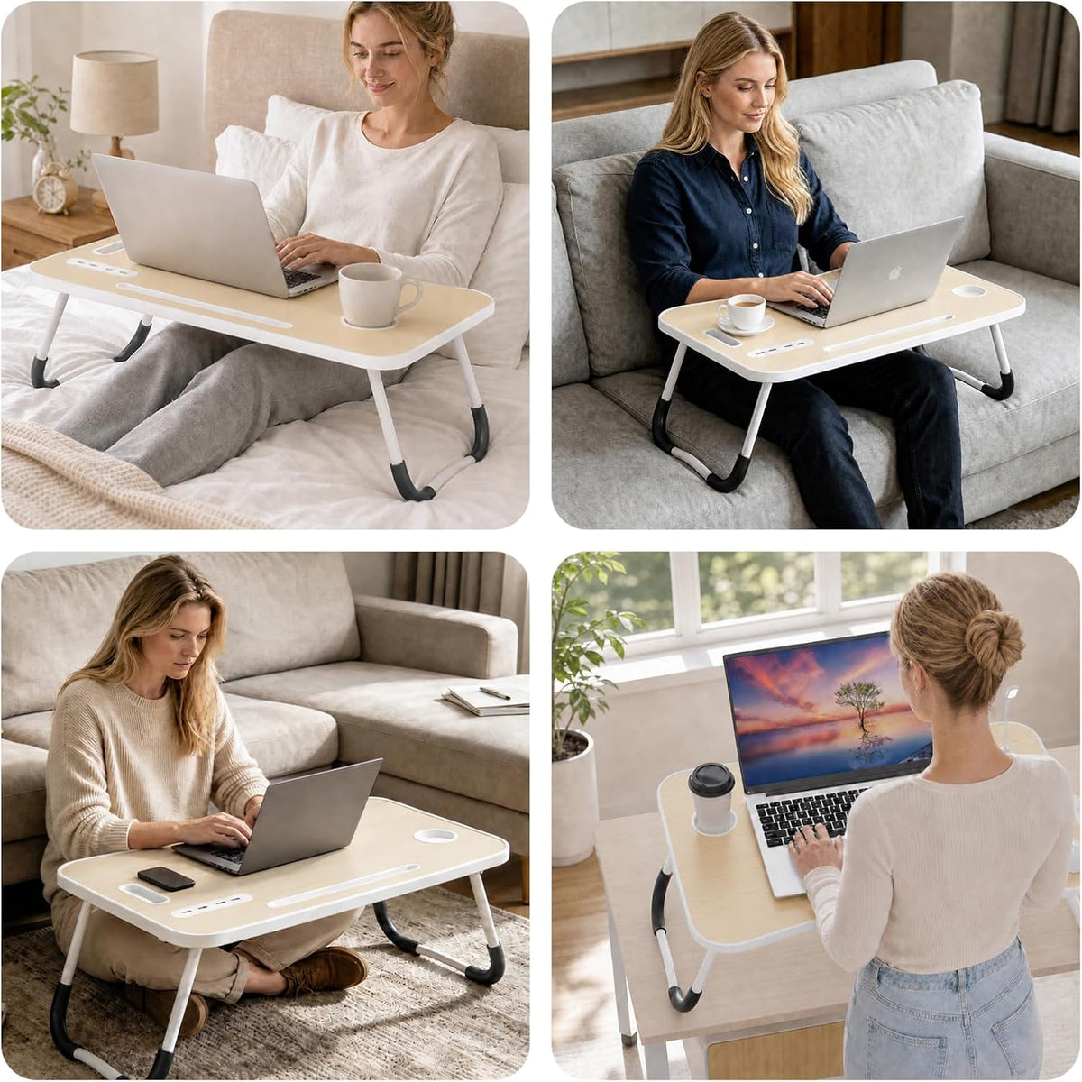 Lap Desk for Laptop Tray, Foldable Laptop Bed Desk with Storage Drawer