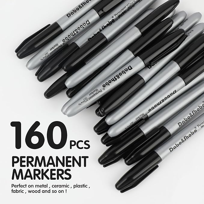Dabo&Shobo Permanent Markers, 160 Pack Black Permanent Markers Bulk, Fine Tip - Image 2