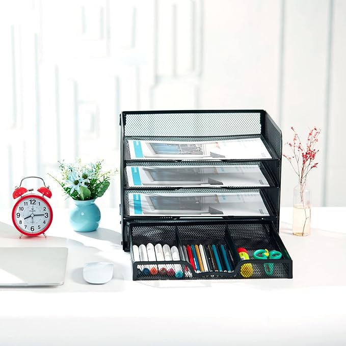 SETTFRFE 4 Tier Mesh Paper Letter Tray, Desk File Organizer - Image 4