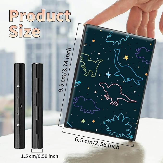 BWEGRHE Slim Credit Card Holder, Fun Dinosaurs RFID Blocking Metal Wallet - Image 2