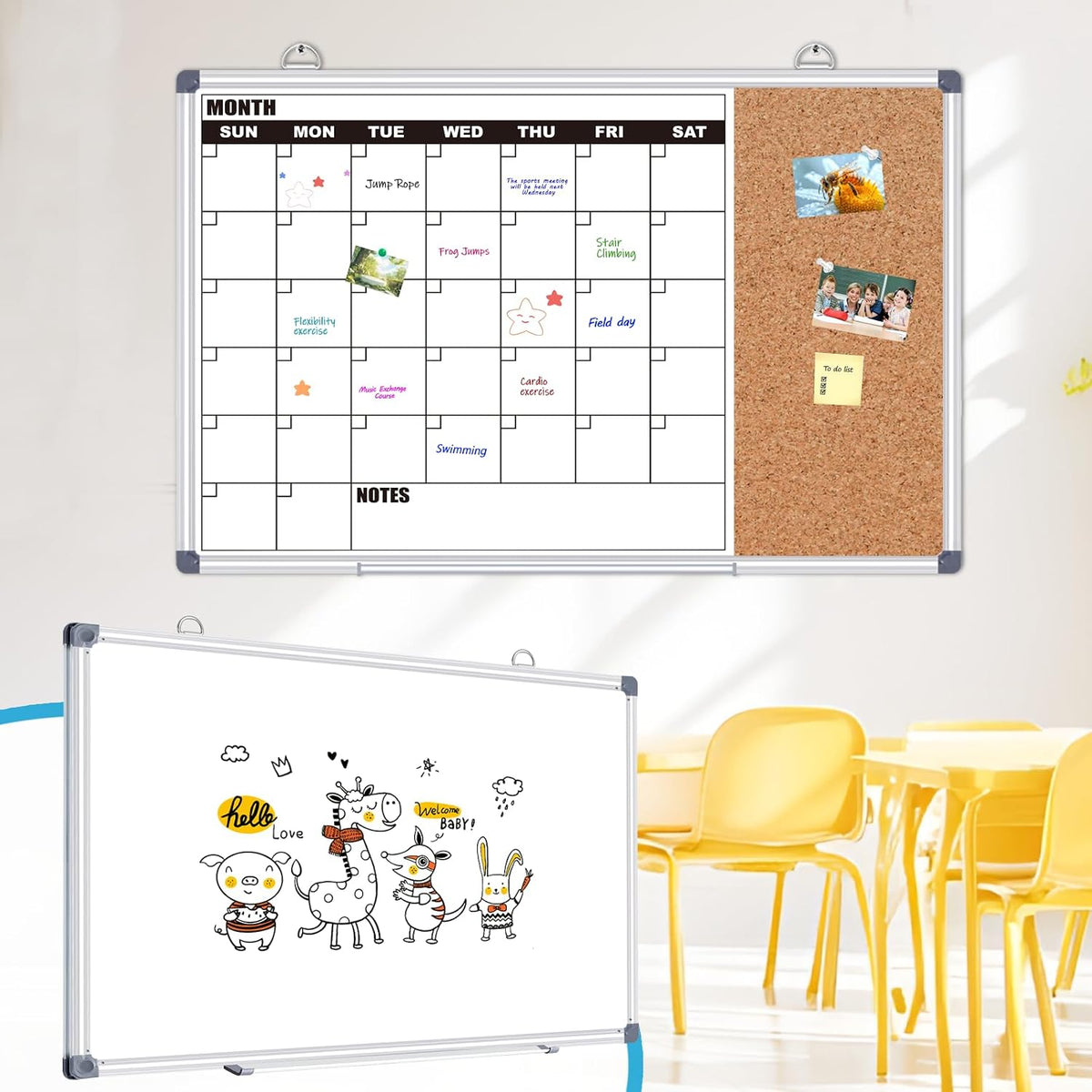 Calendar Whiteboard for Wall, 36" x 24" Double Sided Monthly Dry Er...