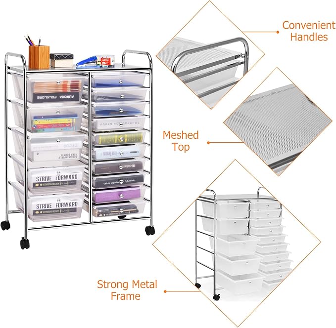 GLACER 15 Drawers Rolling Cart, Storage Cart - Image 7