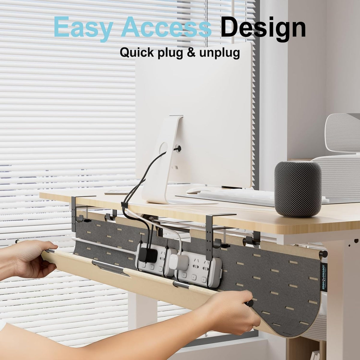 Under Desk Cable Management Tray No Drill, 45.2" Felt Standing Desk Cabl...