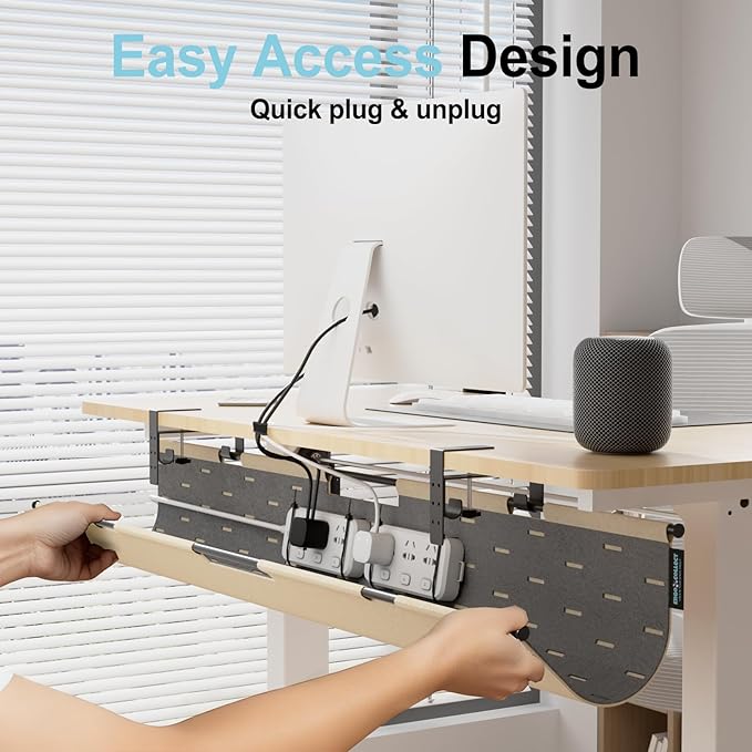 2-in-1 Under Desk Cable Management Tray & Privacy Panel, Dual-Sided Felt Cord - Image 4