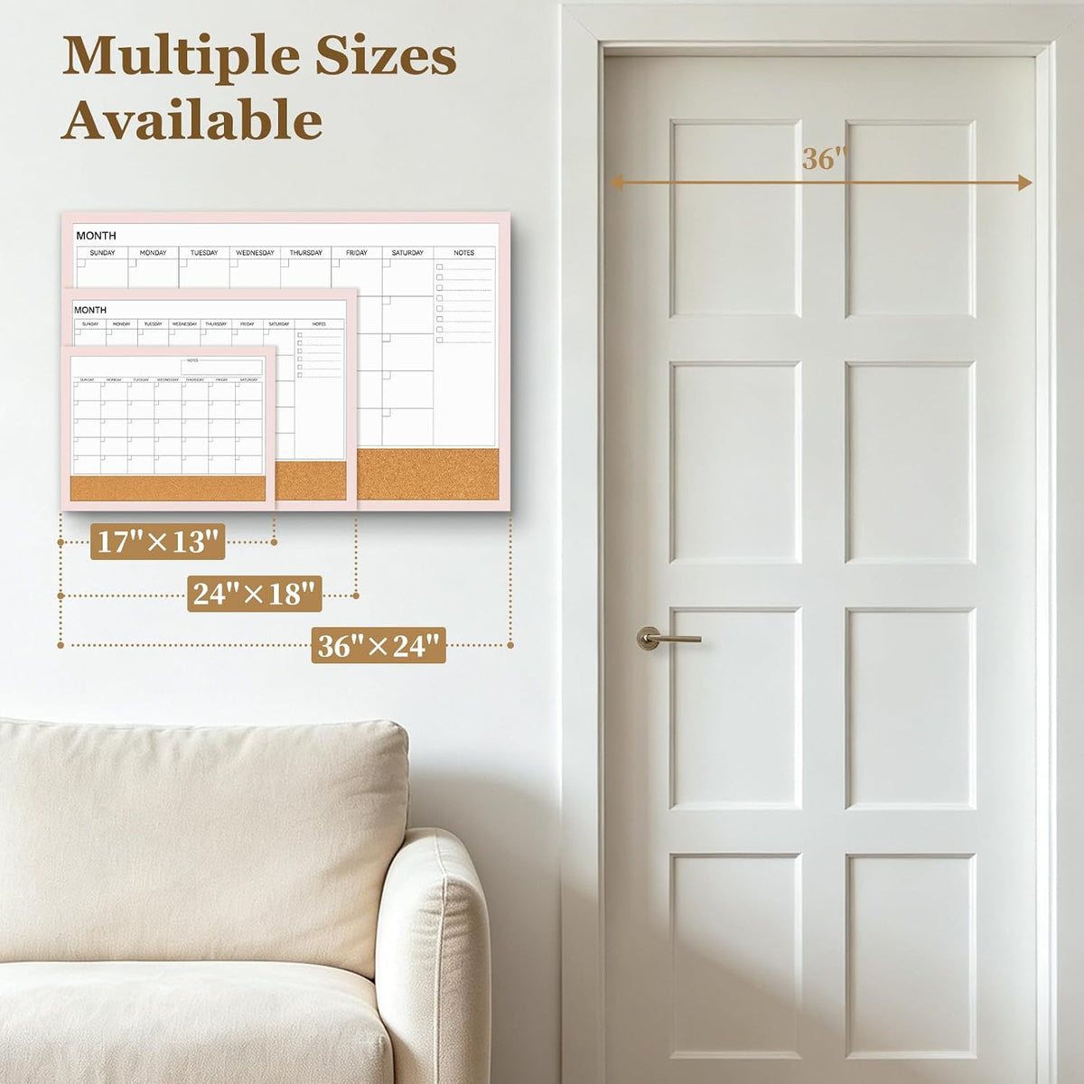 Dry Erase Calendar Whiteboard for Wall, 36'' x 24'' White Boa...