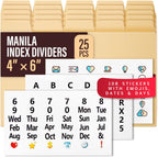 4x6 Index Card Dividers with Tabs, Recipe Card Box Organizer Dividers 4 x 6 | 25 Heavyweight 4x6 Dividers With Tabs and 108 Alphabet & Monthly Stickers for Photo Box, Recipe Box & Index Card Storage