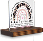 School Secretary Appreciation Gift Desk Sign, Leopard Rainbow Difference Maker by Pariveca