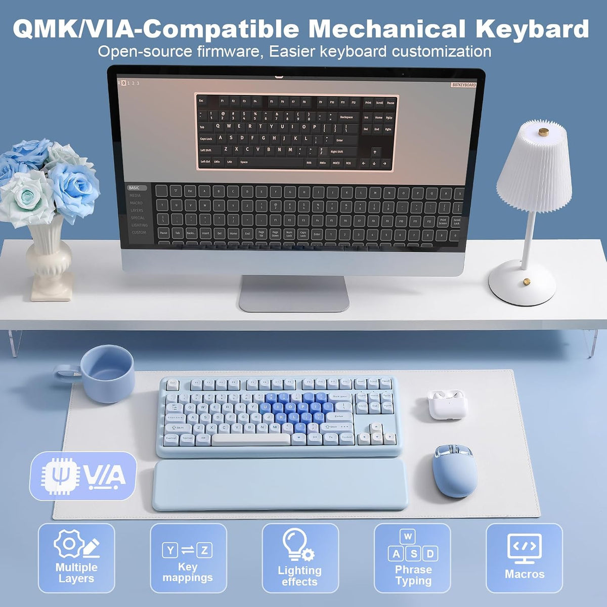 YUNZII B87 TKL Wireless Mechanical Keyboard (Blue Heart,Milk Switch)