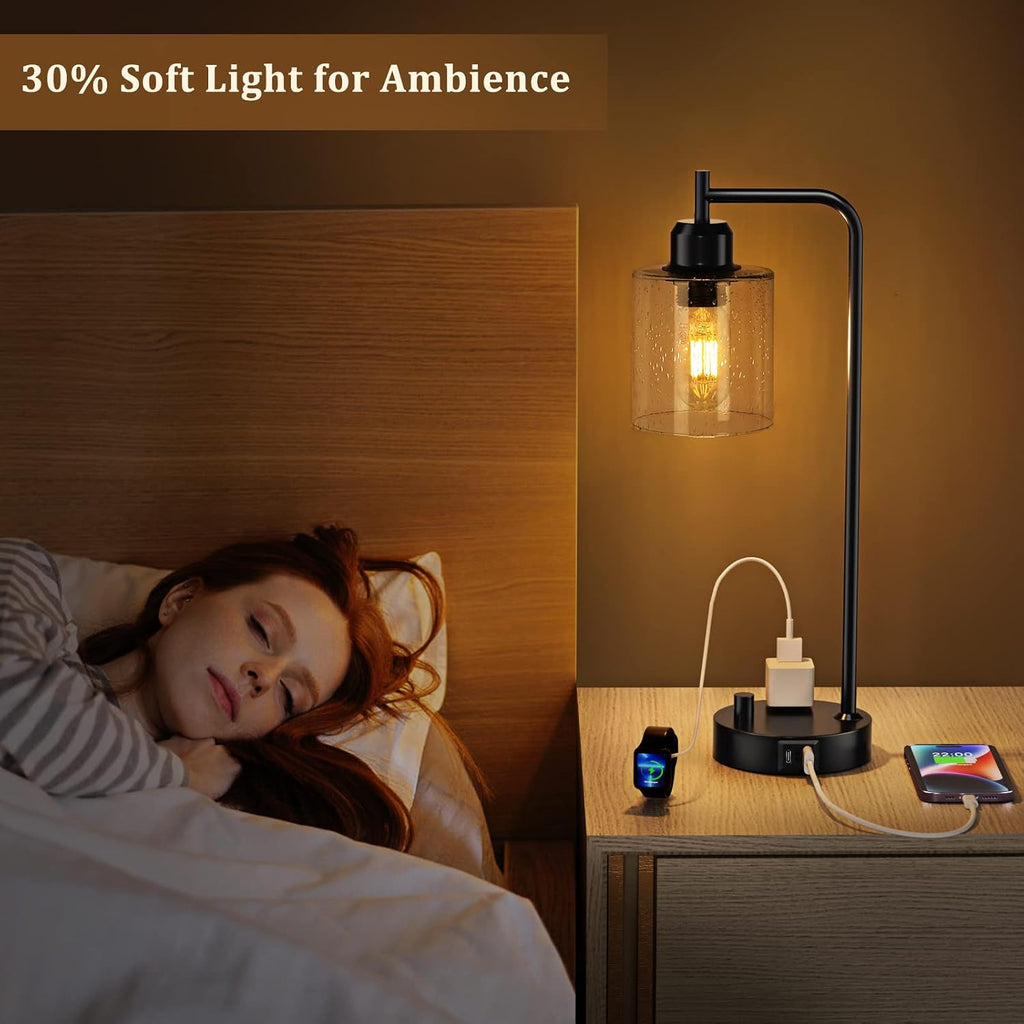 industrial desk lamp, fully dimmable small bedside table, side view