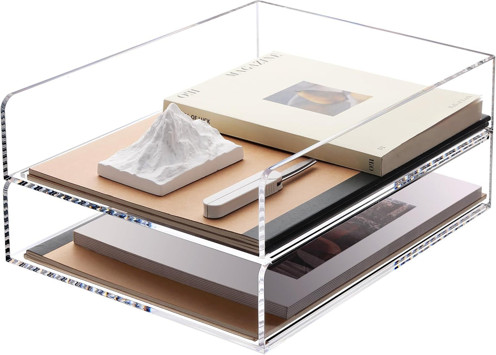 SANRUI Paper Organizer for Desk, Acrylic Stackable Letter Tray, Paper Sorter