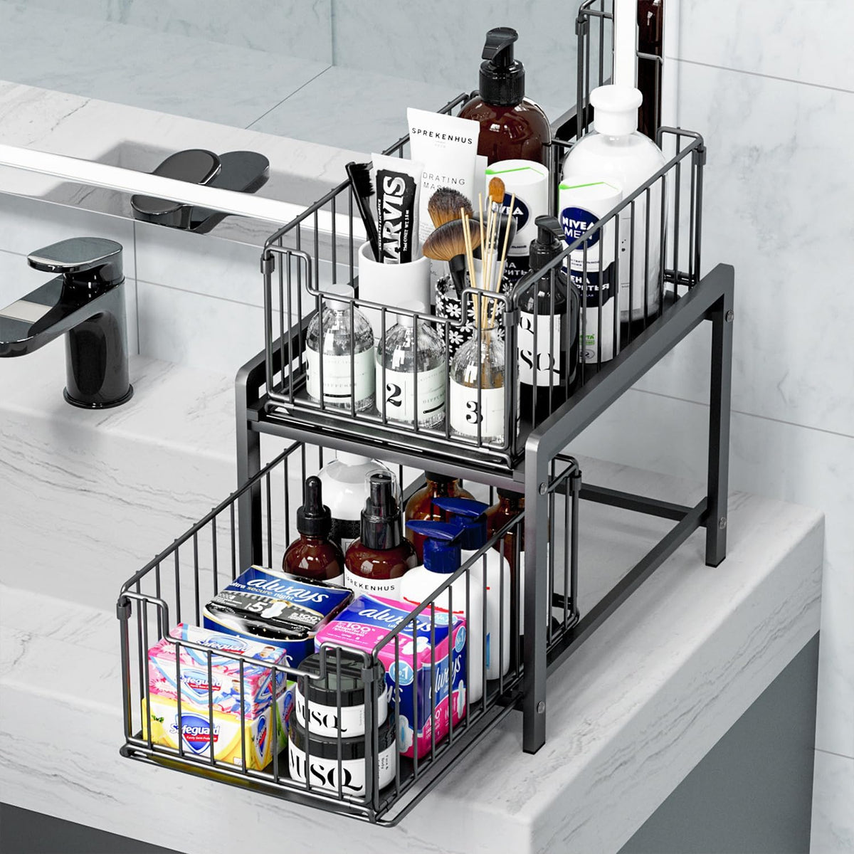 2-Tier Pull Out Cabinet Organizer, Slide Out Under Sink Organizer