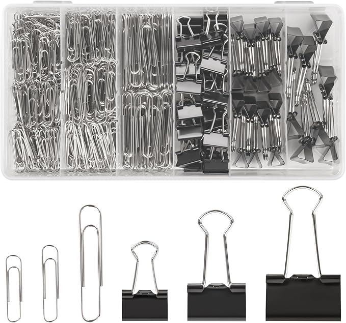 500PCS Paper Clips and Binder Clips Assorted Sizes, Office Supplies by Deoot