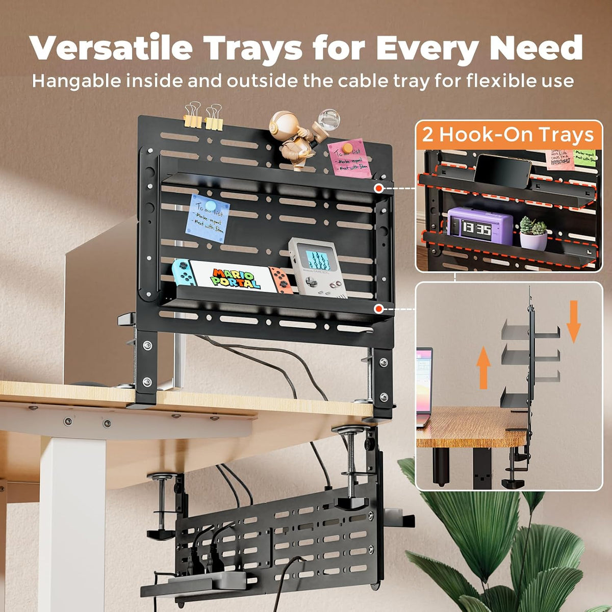 JOY worker 4-in-1 Clamp on Above/Under Desk Pegboard Cable Management Tray