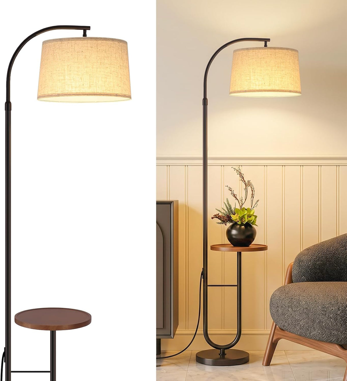 Modern Arc Floor Lamp for Living Room,Adjustable Height,3-Color Bulb