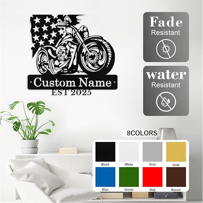 Custom US Flag Motorcycle Metal Signs Personalized Biker Name Sign Custom - Image 4