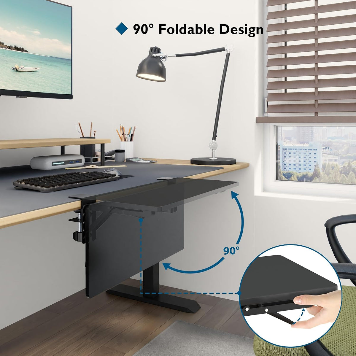 BONTEC Small Ergonomics Desk Extender Tray, 20x9.5 Inch Table Mount Arm Rest ...