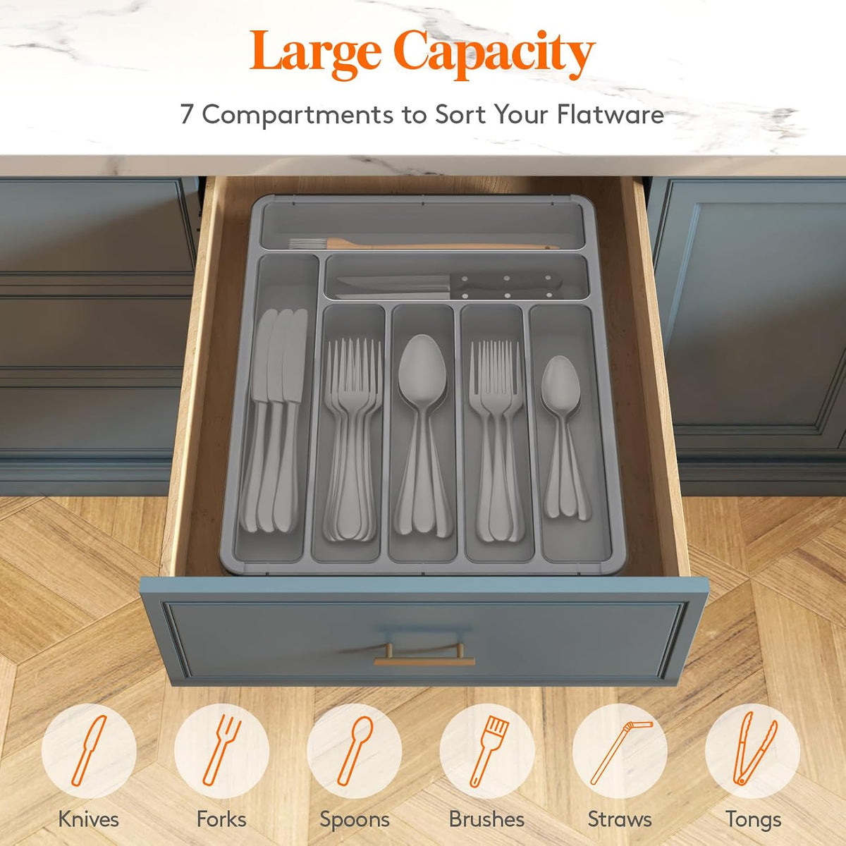 Lifewit Silverware Organizer with Lid, Covered Utensil Tray, 11.3x14.4
