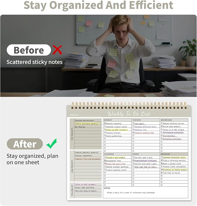 104 Pgs Weekly To Do List Notepad, 52 Duplex-Printed Undated Sheets 100 - Image 4
