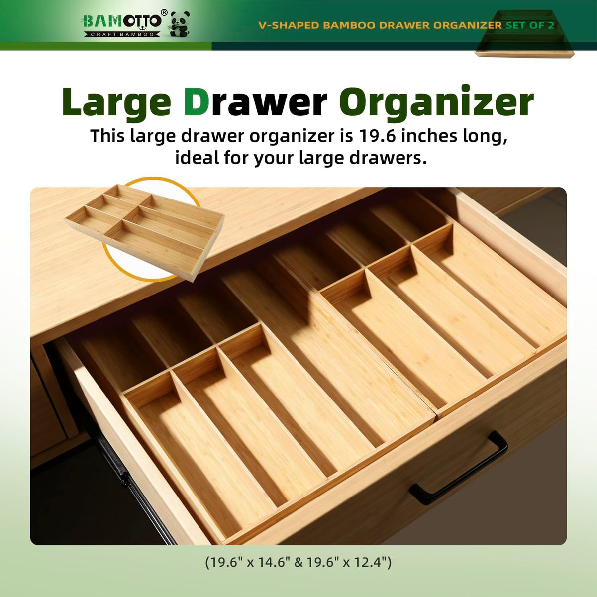 BAMOTTO CRAFTBAMBOO 13 Slot V-Shaped Bamboo Drawer Organizer Set of 2