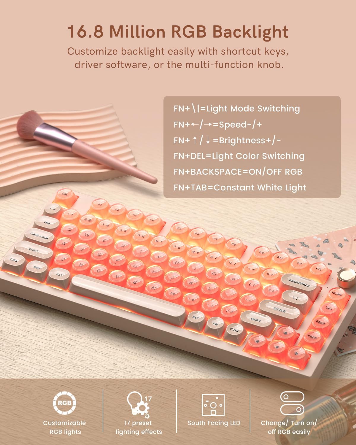 WK75 Wireless Mechanical Keyboard, Pink Creamy Keyboard with Knob