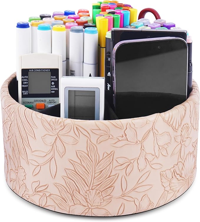 Hennaja Remote Control Holder, 360°Spinning PU Leather Desk TV Remote Caddy by Hennaja