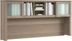 Bush Home 72-Inch Desk Hutch, Office Storage Organizer with Shelves, Cubbies and Frosted Glass Doors for Computer Desk, Home Office Furniture, Somerset Collection, Ash Gray