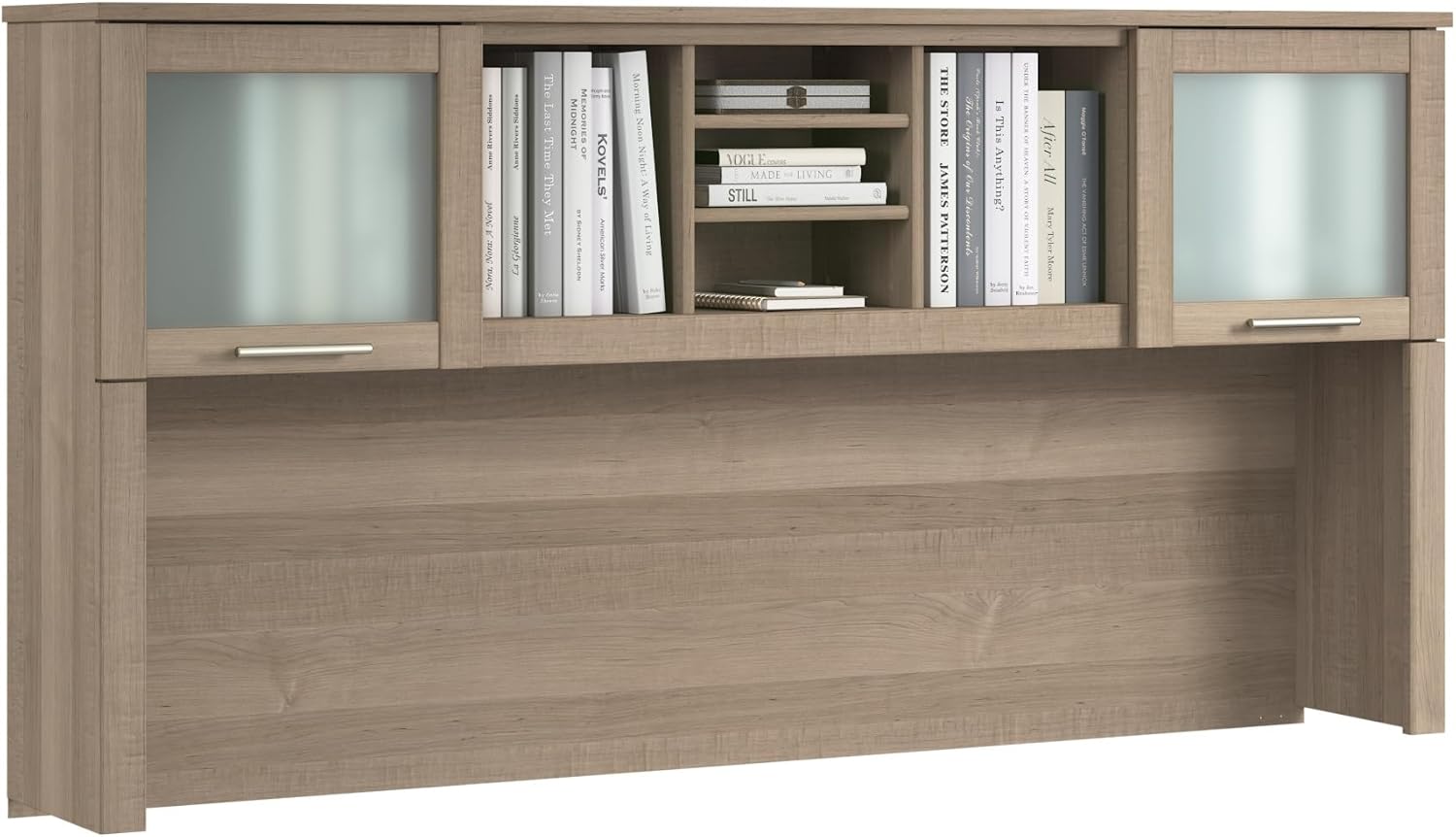 Bush Home 72-Inch Desk Hutch, Office Storage Organizer with Shelves, Cubbies and Frosted Glass Doors for Computer Desk, Home Office Furniture, Somerset Collection, Ash Gray