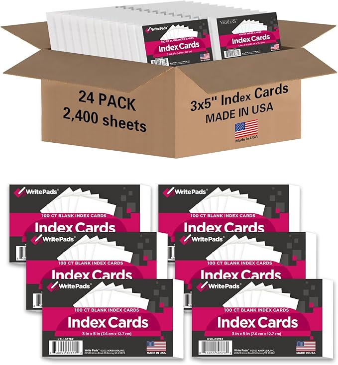 KAISA Blank Index Card 3"x5" Index Cards Flashcards, Heavy Weight Paper Made in by KAISA