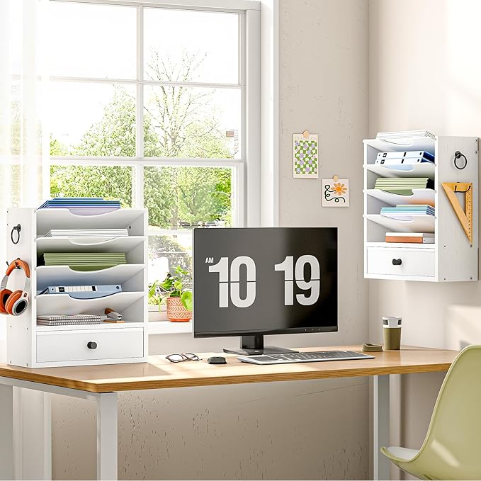 HOOBRO Wall File Organizer, Mail Organizer Wall Mounted, Wooden Literature - Image 2