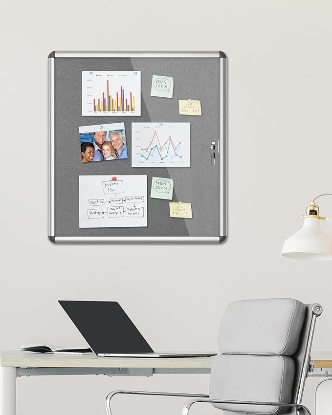 Mifuro 28"x26" Enclosed Bulletin Board, Lockable Weather-Resistant Aluminum - Image 2
