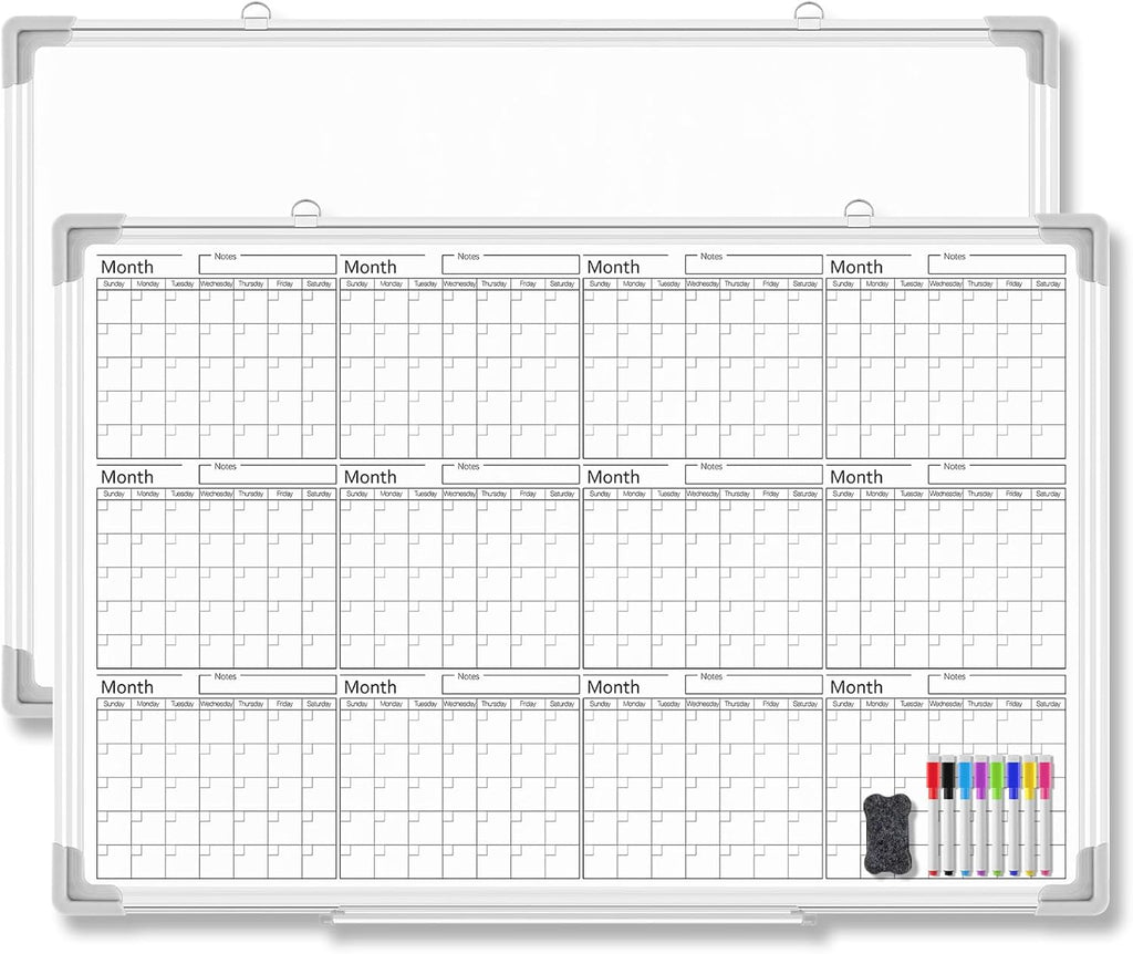Lincia 36" x 24" Magnetic Horizontal Yearly 12 Month Dry Erase Calendar