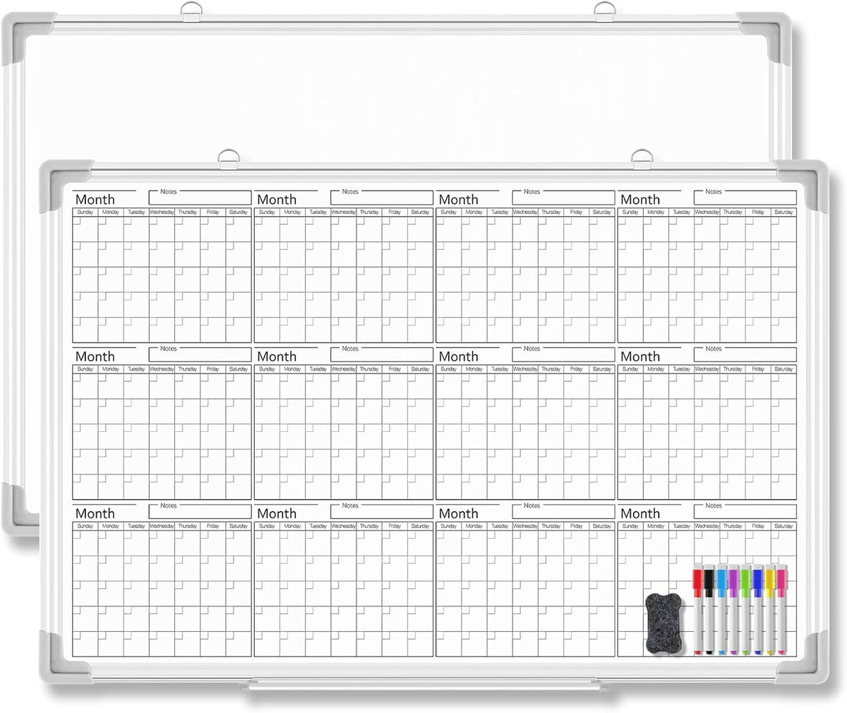 Lincia 36" x 24" Magnetic Horizontal Yearly 12 Month Dry Erase Calendar