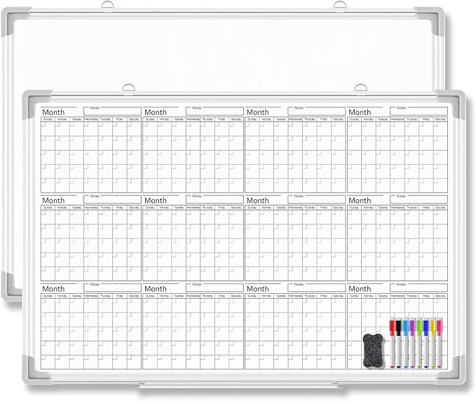Lincia 36" x 24" Magnetic Horizontal Yearly 12 Month Dry Erase Calendar by Lincia