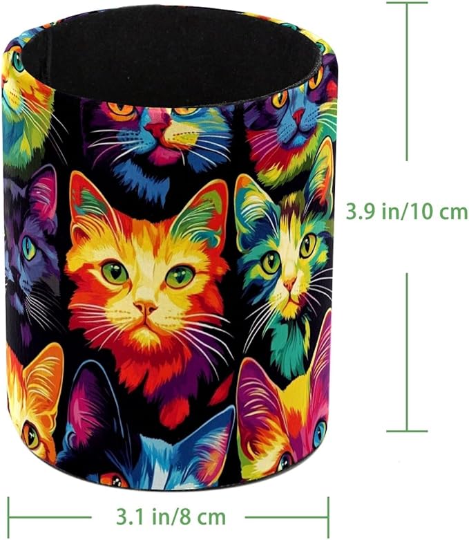 Leather Pen Holder for Desk, Colorful Cat Pattern Pencil Cup Desktop Organizer - Image 4