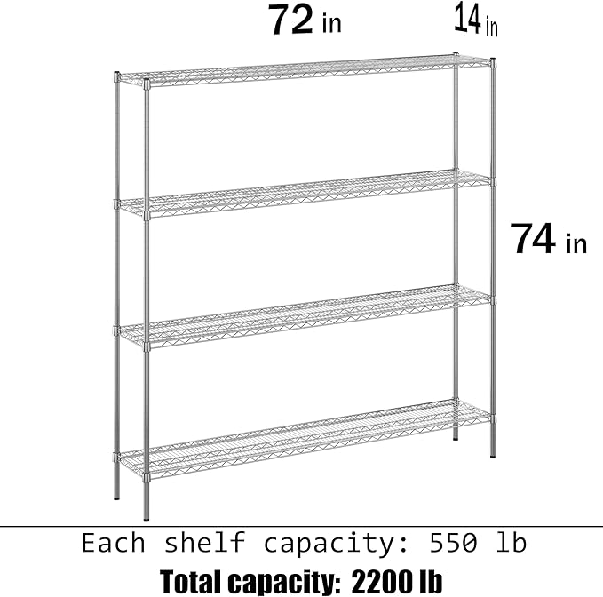 Regal Altair 14" Deep x 72" Wide x 74" Height Wire Shelving Kit | 4-Tier | NSF - Image 3