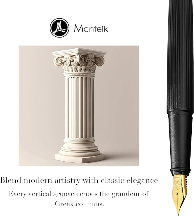 MCNTEIK Matte Black Forest Fountain Pen, Exquisite Vertical Grooving Design - Image 3