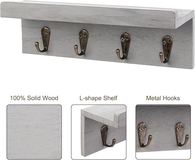 HRONRAD Rustic Key Holder for Wall, Farmhouse Wall Shelf - Image 4