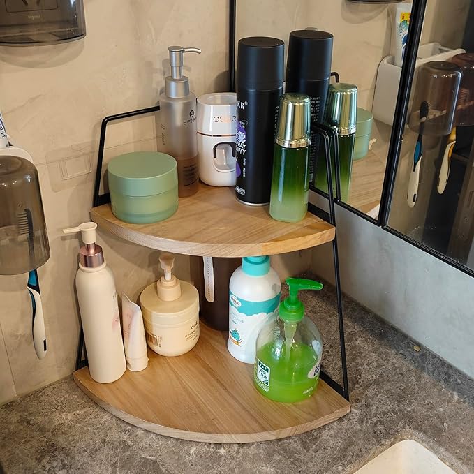 2 Tier Bathroom Counter Organizer, Standing Rack Cosmetic Holder, Wood Bathroom - Image 3