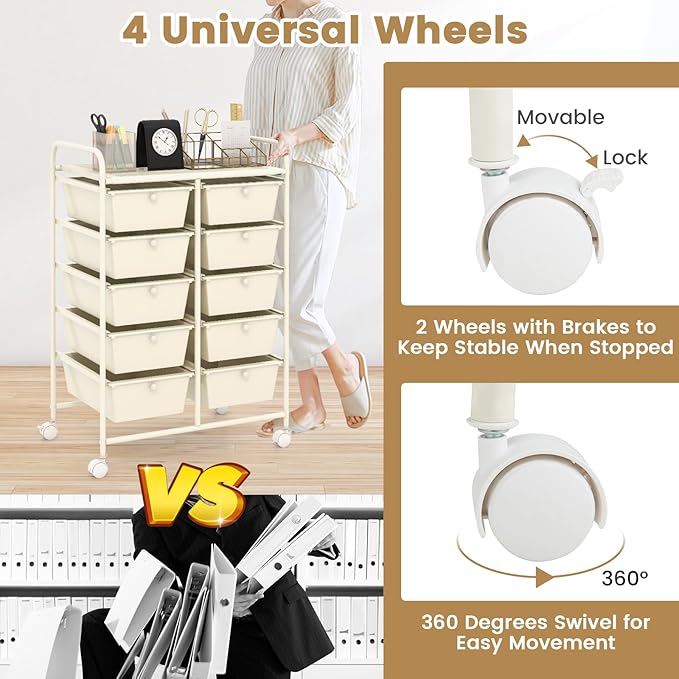 HAPPYGRILL 10-Drawer Rolling Storage Cart, Storage Organizer Cart - Image 5
