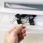 iris usa 2-pack, 3-drawer medium plastic stacking desktop showing dimensions