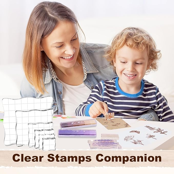 UCEC 4 Sheets Clear Stamps Set for Card Making and 2 Pcs Acrylic Stamp Block - Image 6